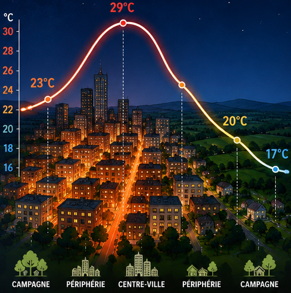 Illustration de l'îlot de chaleur urbain